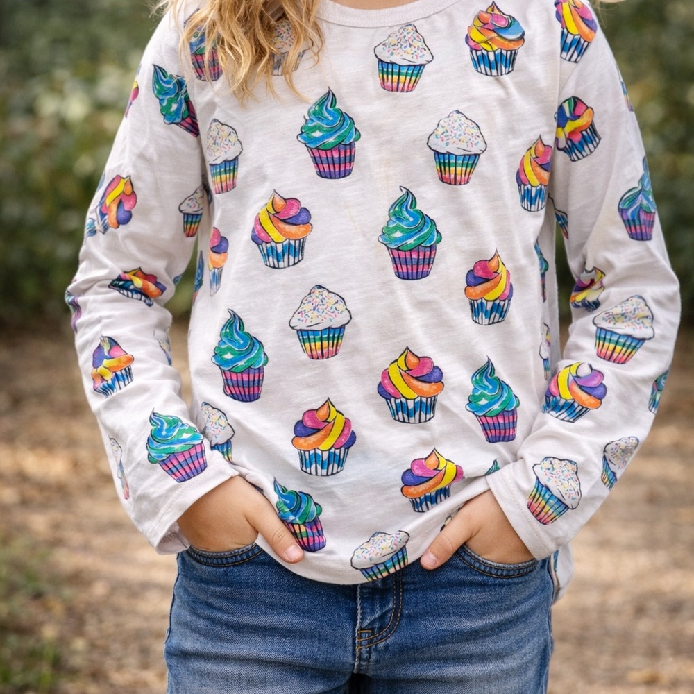 Chaser Sparkly Cupcake Print Long Sleeve Tee